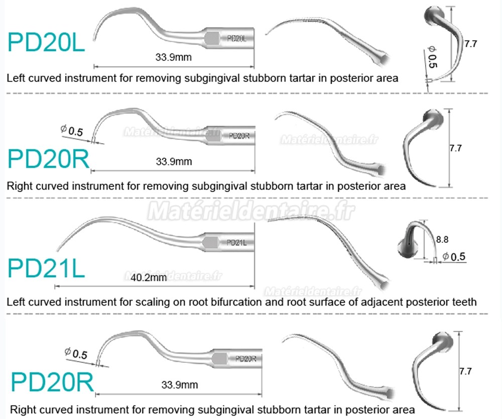 5 Pièces Refine® Inserts piézo pour la parodontologie PD2L PD2LD PD2R PD2RD PD5 PD6 PD7 PD8 PD10 compatible avec SATELEC NSK DTE GNATUS